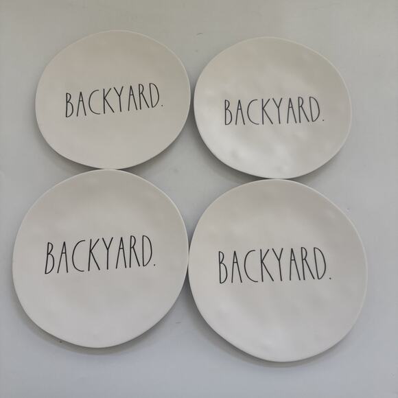Rae Dunn Melamine BACKYARD Dinner Plates 10" Set of 4 Farmhouse Country - Picture 1 of 9